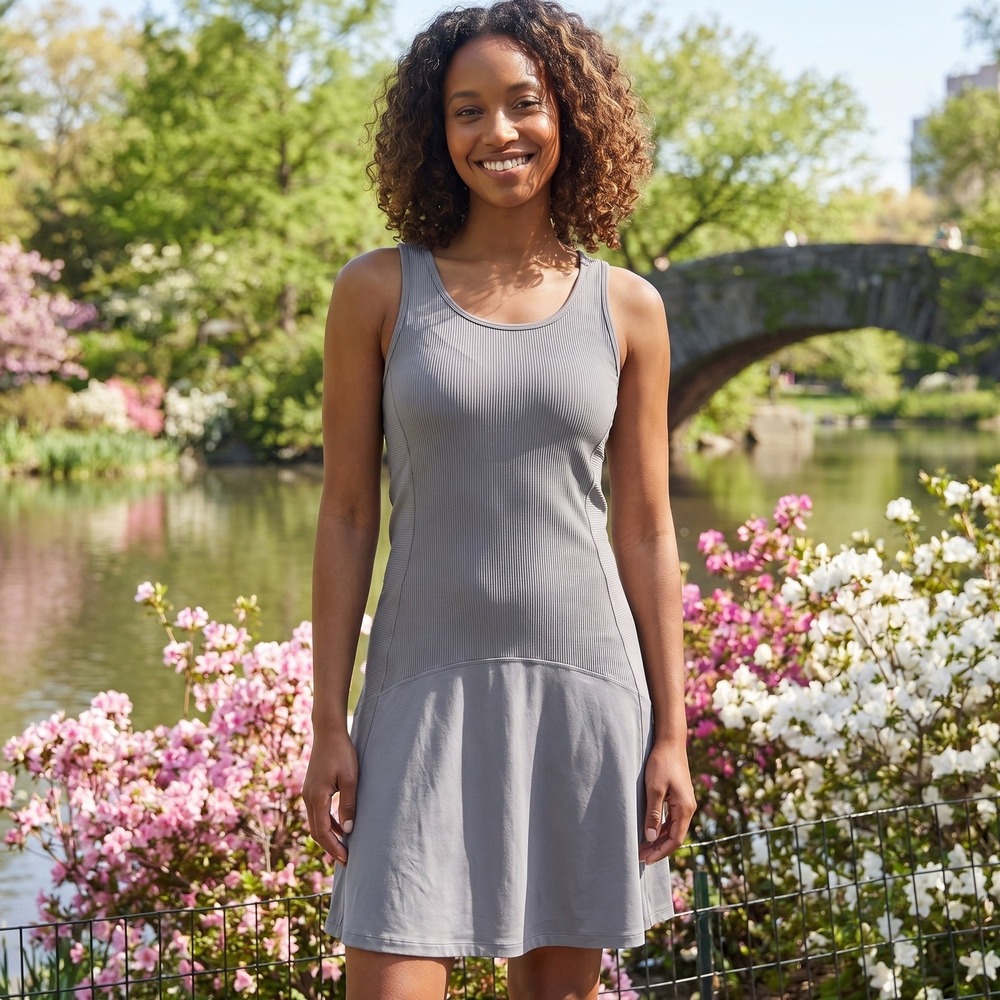 Athleta Ribbed Sleeveless Tank Dress Womens XS Grey Athleisure Sporty
